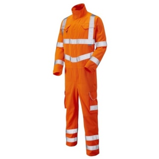 Leo WorkwearCV01-O MollandHi Vis Coverall ISO 20471 Class 3 Polyester Cotton Orange